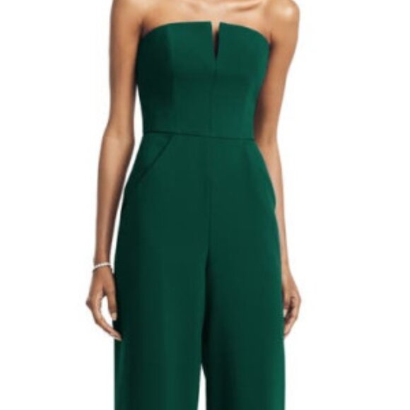 Strapless Notch Crepe Jumpsuit With Pockets In Evergreen - Picture 1 of 6